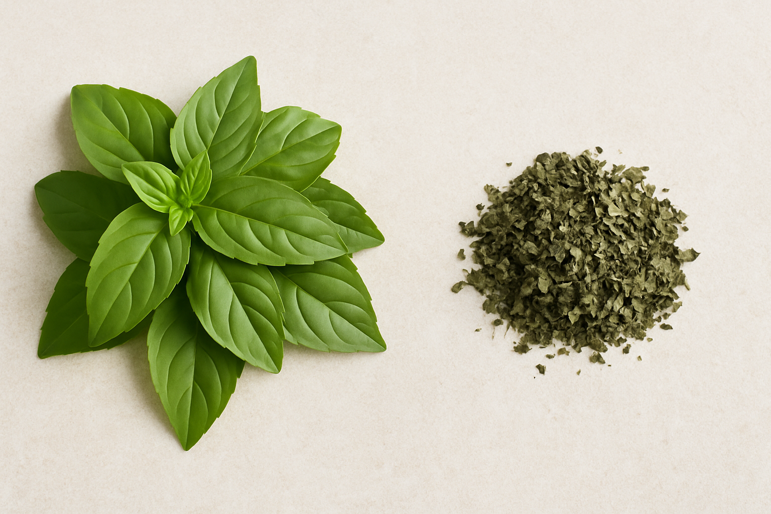 Fresh Basil vs Dried Visual Fresh Basil vs Dried Visual